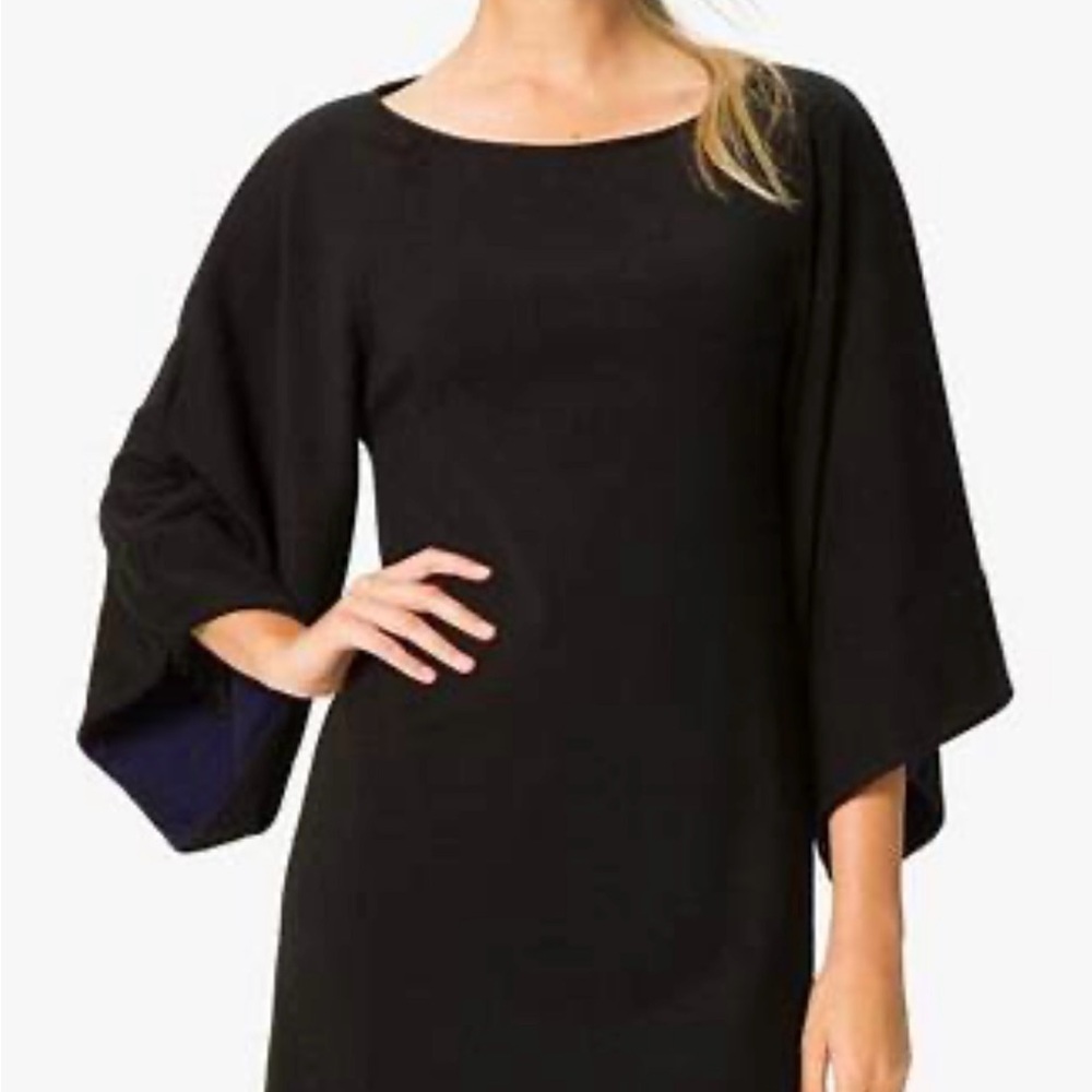Nordstrom ABI Ferrin Black Dress with Bell Sleeves and asymmetrical hem